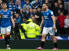 Borna Barisic, left, and Nicolas Raskin were both at fault for Celtic's winner against Rangers.