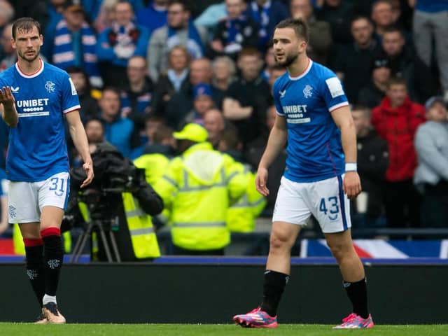 Borna Barisic, left, and Nicolas Raskin were both at fault for Celtic's winner against Rangers.