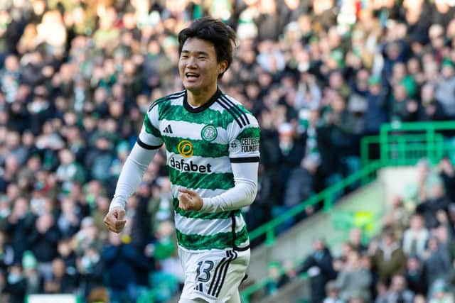 Celtic's Yang Hyun-Jun celebrates as he scores the opener against Aberdeen on Sunday. (Photo by Craig Foy / SNS Group)