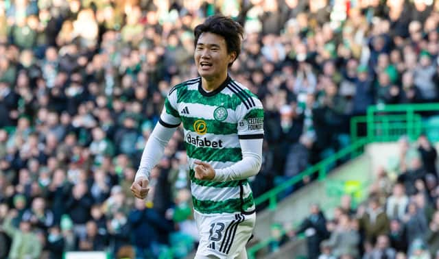 Celtic's Yang Hyun-Jun celebrates as he scores the opener against Aberdeen on Sunday. (Photo by Craig Foy / SNS Group)
