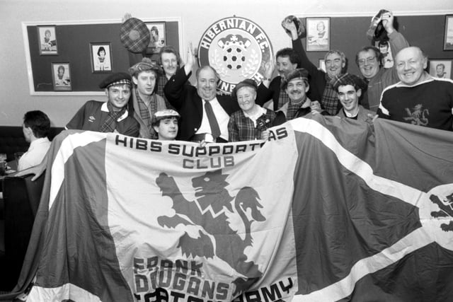 Members of Hibs Supporters Club ready to leave Edinburgh for Cyprus in February 1988.