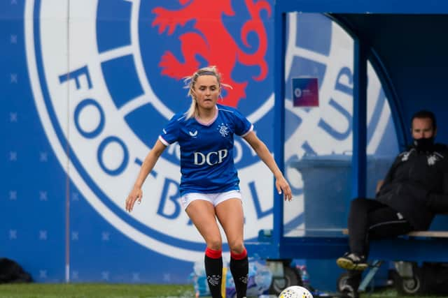 GLASGOW, SCOTLAND - MAY 09: Rangers Sam Kerr in action during a Scottish Women's Premier League match between Rangers and Glasgow City at the Rangers Training Centre, on May 09, 2021, in Glasgow, Scotland. (Photo by Mark Scates / SNS Group)