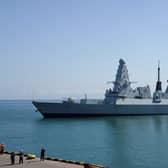 The British Royal Navy destroyer HMS Defender arrives in the Black Sea port of Batumi. Picture: Seyran Baroyan/AFP via Getty Images