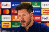 Atletico Madrid manager Diego Simeone addresses the media ahead of the Champions League match at Celtic Park. (Photo by Craig Williamson / SNS Group)