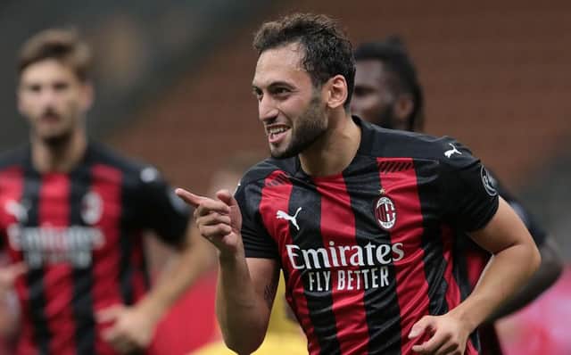 Hakan Calhanoglu could miss AC Milan's clash with Celtic on TYhuursday in the Europa League. Picture: Getty