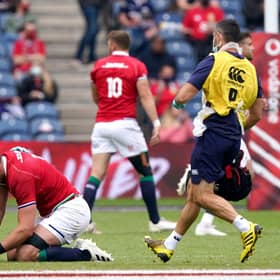 Alun Wyn Jones receives medical attention at Murrayfield. He has now been passed fit to rejoin the Lions in South Africa. Picture: Andrew Milligan/PA Wire