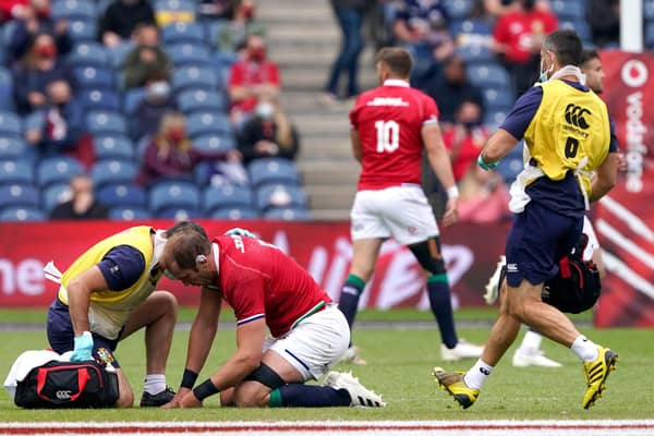 Alun Wyn Jones receives medical attention at Murrayfield. He has now been passed fit to rejoin the Lions in South Africa. Picture: Andrew Milligan/PA Wire