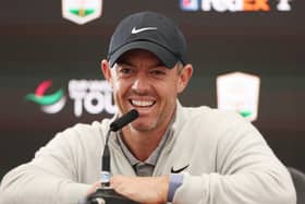 Defending champion Rory McIlroy laughs in a press conference ahead of the Genesis Scottish Open at The Renaissance Club in East Lothian. Picture: Harry How/Getty Images.
