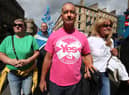 Tommy Sheridan with his wife Gail at a pro-independence march in Glasgow in 2015. Picture: PA