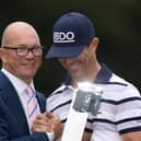 Guy Kinnings, CEO of the DP World Tour, congratulates Billy Horschel after the American's win in the BMW PGA Championship at Wentworth Club on Sunday. Picture: Richard Heathcote/Getty Images.