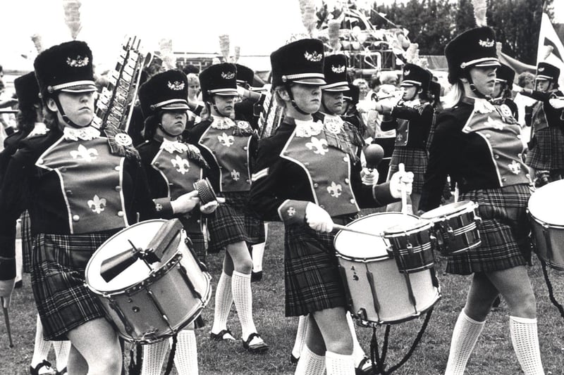 Clay Cross Zingaris marching band at Dronfield Festival in 1985, displaying the talent that won them the junior world champions title in 1984.