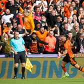 Ian Harkes celebrates his goal that won the derby for Dundee United at Tannadice.