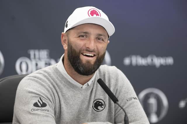 Two-time major winner Jon Rahm speaks to the media in the build up to the 152nd Open at Royal Troon. Picture: Tom Russo