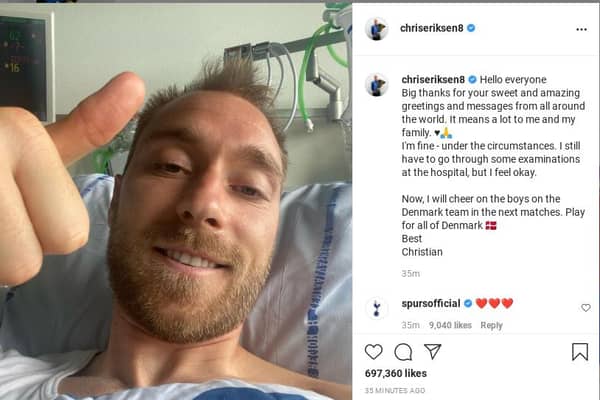 Christian Eriksen: Danish footballer sends message to fans from hospital as he recovers after match collapse