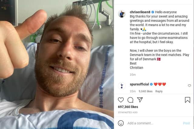 Christian Eriksen: Danish footballer sends message to fans from hospital as he recovers after match collapse