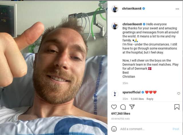 Christian Eriksen: Danish footballer sends message to fans from hospital as he recovers after match collapse