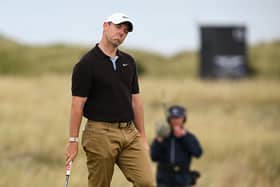 Rory McIlroy reacts after a missed putt on the 12th green during day three of the Genesis Scottish Open at The Renaissance Club. Picture: Octavio Passos/Getty Images.