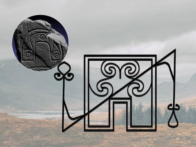 This symbol is described as an arch, bronze collar or horseshoe. Some scholars believe that, if a horseshoe, the symbol is one of good luck. Others suggest that the arch-shape could be depicting a rainbow which is also connected to good fortune. The ‘bronze collar’ is a type of necklace associated with the Bronze Age, it may have been a symbol of wealth or have a pagan connection.