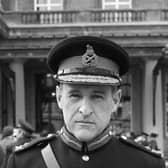 General Sir Frank Kitson at Buckingham Palace to receive his knighthood in 1980