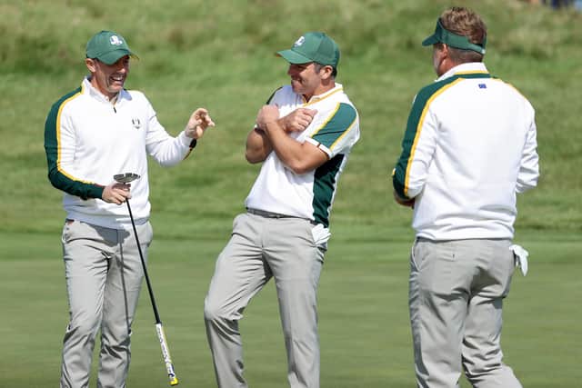 Rory McIlroy, Paul Casey and Ian Poulter share a laugh. (Photo by Warren Little/Getty Images)