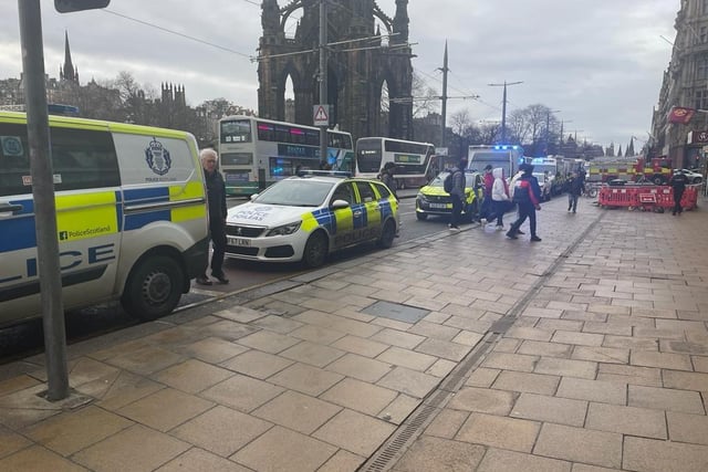 Marks and Spencer and the Mercure Hotel, in Princes Street, have been closed as firefighters work in the neighbouring former department store, and some buildings have been evacuated.