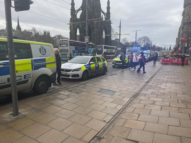 Marks and Spencer and the Mercure Hotel, in Princes Street, have been closed as firefighters work in the neighbouring former department store, and some buildings have been evacuated.