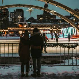 Couple at a city ice rink