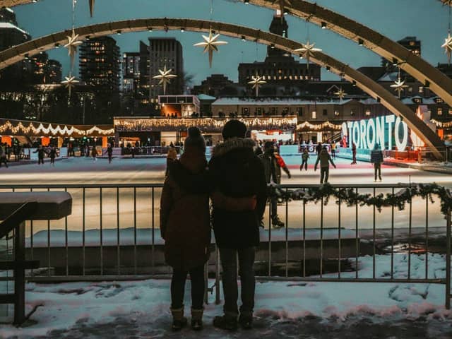 Couple at a city ice rink