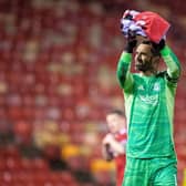 Aberdeen's Joe Lewis applauds the fans at full time during a Cinch Premiership match between Aberdeen and Dundee at Pittodrie Stadium, on December 26, 2021, in Aberdeen, Scotland. (Photo by Ross MacDonald / SNS Group)