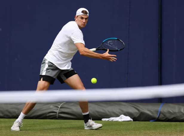 Jack Draper of Great Britain practices prior to the cinch Championships at The Queen's Club on June 12, 2022 in London, England. (Photo by Luke Walker/Getty Images for LTA)