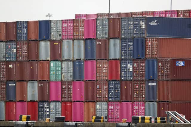 Shipping containers stacked in the port of Southampton, as the UK leaves the single market and customs union and the Brexit transition period comes to an end.