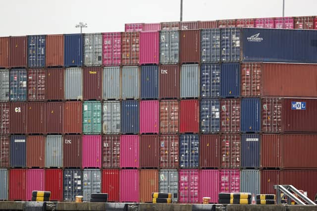 Shipping containers stacked in the port of Southampton, as the UK leaves the single market and customs union and the Brexit transition period comes to an end.