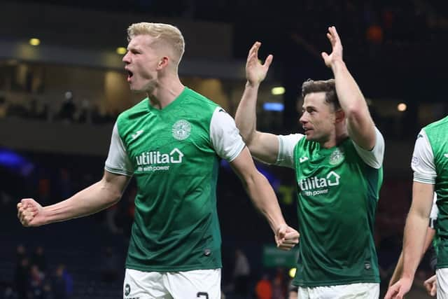 Doig and Stevenson during a Hibs victory last season.