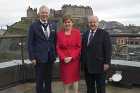 Lord Mayor of London Nicholas Lyons, Nicola Sturgeon and Chris Hayward, policy chairman at the City of London Corporation, pictured in Edinburgh.