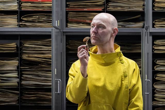 Artist Siôn Parkinson, pictured in the Royal Botanic Garden Edinburgh herbarium, is part of the Fungi Forms exhibition