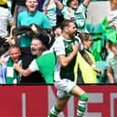 EDINBURGH, SCOTLAND - AUGUST 07: Martin Boyle celebrates making it 1-1 during a cinch Premiership match between Hibernian and Heart of Midlothian at Easter Road, on August 07, 2022, in Edinburgh, Scotland.  (Photo by Rob Casey / SNS Group)