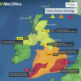 The Met Office has warned that a weather phenomenon known as a sting jet could form on Friday as Storm Eunice takes hold.