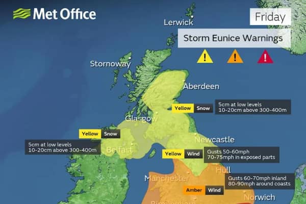 The Met Office has warned that a weather phenomenon known as a sting jet could form on Friday as Storm Eunice takes hold.