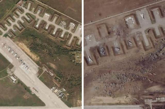 Satellite images appear to show extensive damage and several destroyed Russian warplanes