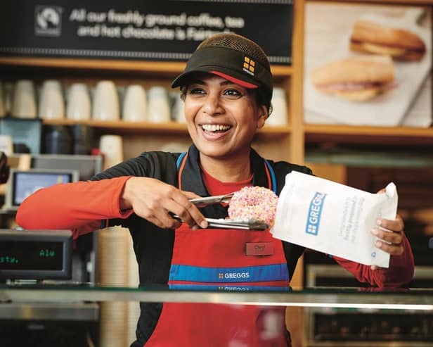 Greggs said hot food such as chicken goujons and wedges are proving popular, alongside traditional bakery products such as donuts (above).