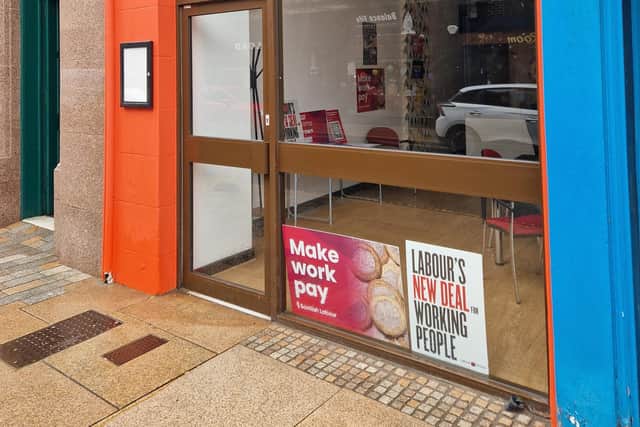 Campaign posters for Labour parliamentary candidate Wilma Brown in Kirkcaldy have appeared in a vacant High Street shop, believed to be her possible campaign base.for the election ahead. Picture: Fife Free Press