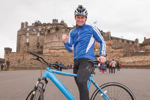 Josh Quigley pictured at Edinburgh Castle. The Livingston cyclist is in hospital in Dubai with multiple fractures after a serious crash. Picture: Toby Williams