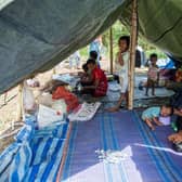 Myanmar refugees and their children, who fled a surge in violence as the military cracks down on rebel groups, at a camp in Nawphewlawl near the Myanmar-Thailand border in Kayin state.