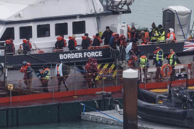 Migrants picked up by Border Force while crossing the English Channel in November 2023. Image: Dan Kitwood/Getty Images.