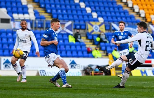 Scott Wright produces a composed finish to score his first goal for Rangers and put them ahead against St Johnstone at McDiarmid Park. (Photo by Rob Casey / SNS Group)
