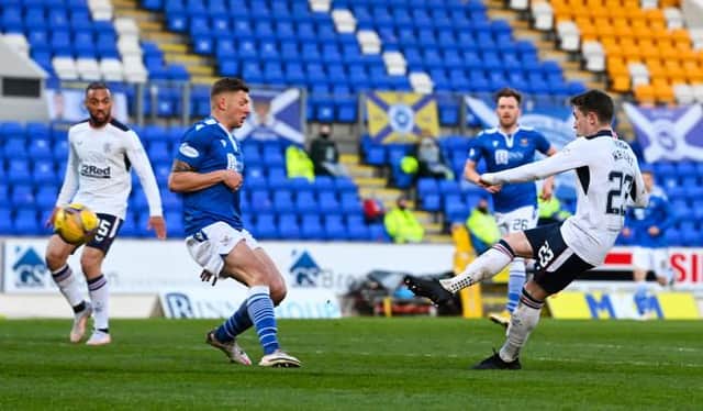 Scott Wright produces a composed finish to score his first goal for Rangers and put them ahead against St Johnstone at McDiarmid Park. (Photo by Rob Casey / SNS Group)