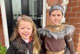 Eveylyn, age 4, as Hermione Grainger from the Harry Potter series and Samuel, age 7, as a Viking from The Saga of Erik the Viking.