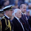 The Prince of Wales (centre) attends the dawn service in commemoration for Anzac Day at the Australia Memorial at Hyde Park Corner in London. Picture: Yui Mok/PA Wire