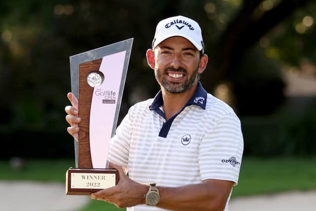 Pablo Larrazabal celebrates after winning the MyGolfLife Open hosted by Pecanwood at Pecanwood Golf & Country Club. Picture: Warren Little/Getty Images.