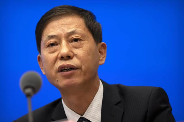 Yuan Zhiming, director of the Wuhan National Biosafety Laboratory of the Wuhan Institute of Virology, speaks at a press conference at the State Council Information Office in Beijing